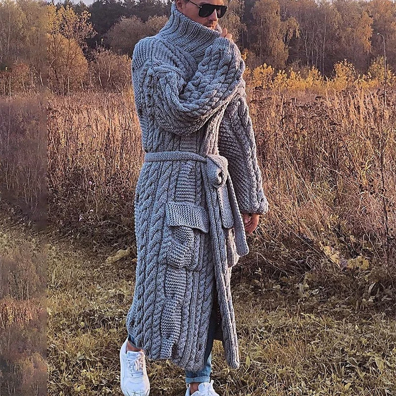 

2021 Autumn and Winter New Men's Solid Color Warm Sweater Long Coat Loose Long-Sleeved Casual Jacket