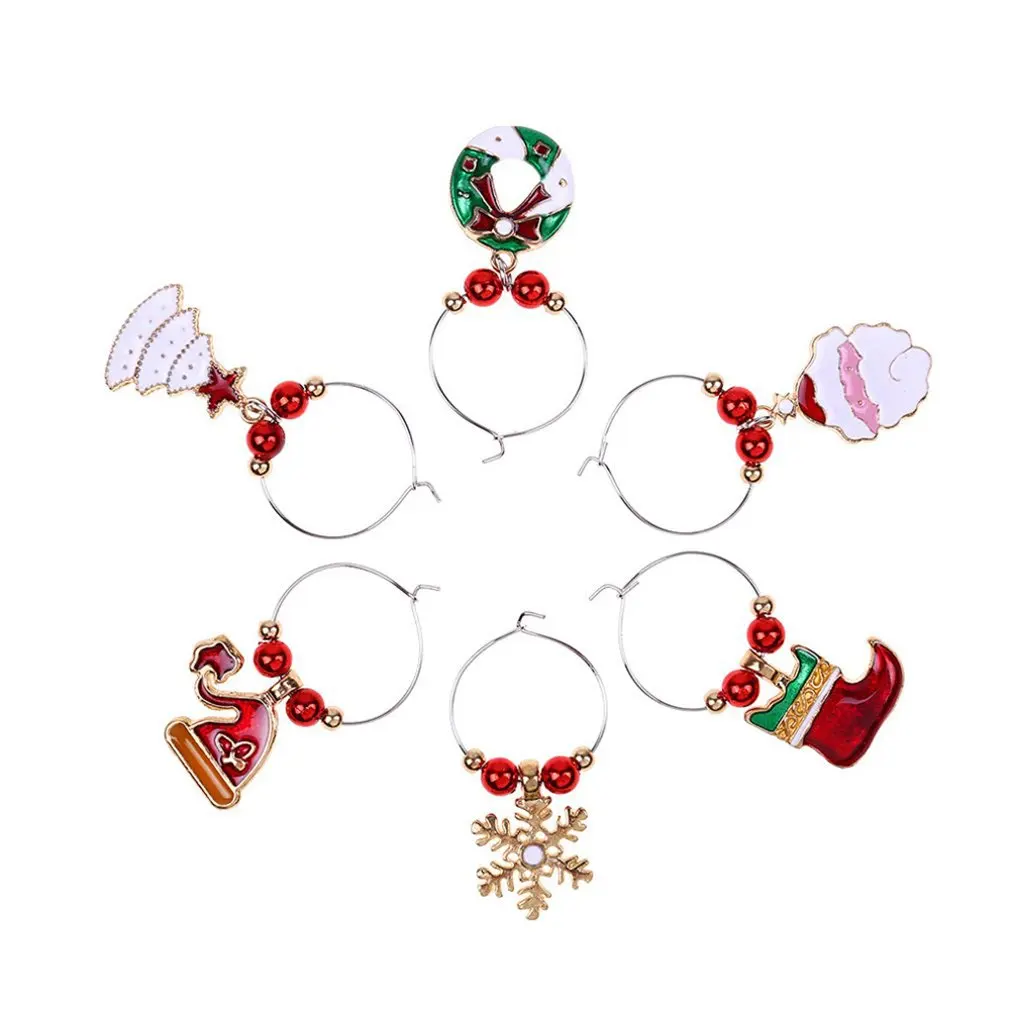 6 шт./лот рождественские украшения для Винных Бокалов подвески вечерние