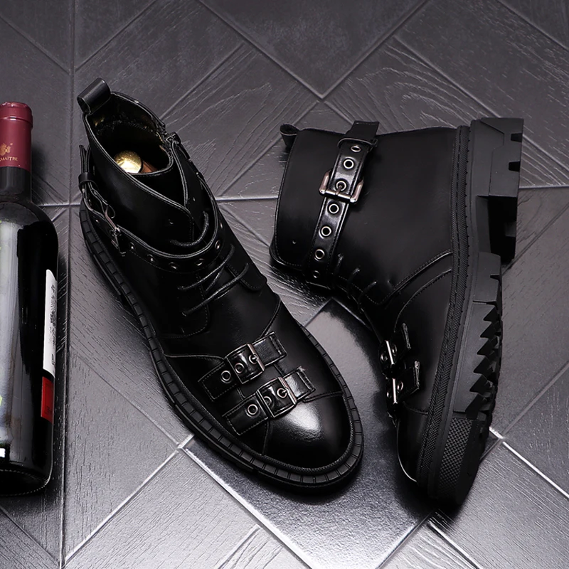

Ботильоны мужские из коровьей кожи, роскошные модные вечерние классические ботинки на платформе, мотоциклетные полусапожки, черные, весна-...