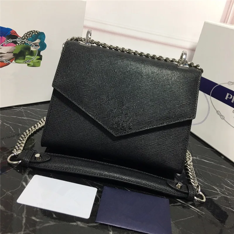 

high quality woman bag Saffiano Leather Monochrome Bag cross grain leather female single shoulder bag chain aslant package