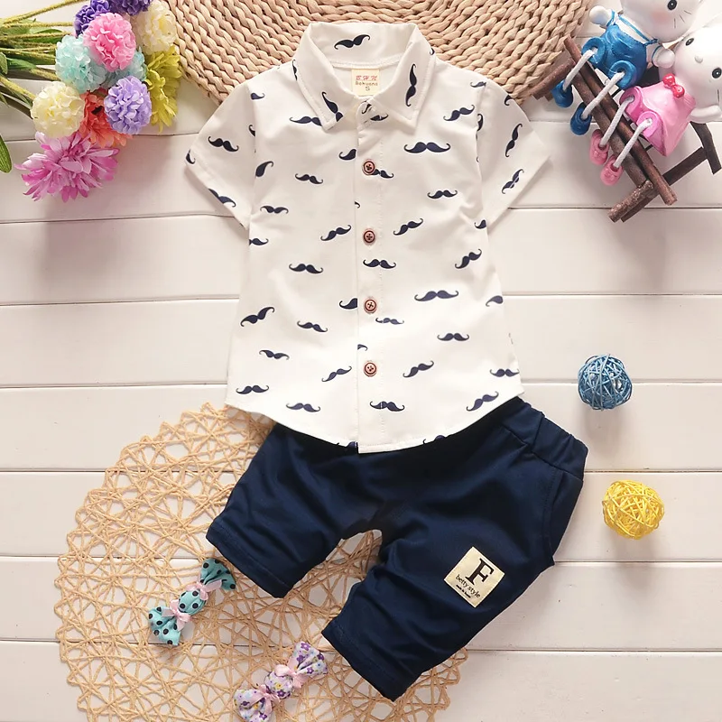 Summer Baby Boys Girls Clothing Sets Kids Clothes T-shirt Short 2PCS/Set Cartoon Moustache Children Sport Suits Infant Tracksuit |