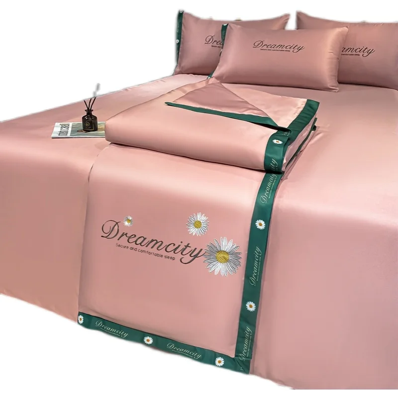 

Four-piece silk embroidered summer new style washed summer cool quilt double bed ice silk thin air-conditioning quilt bedding