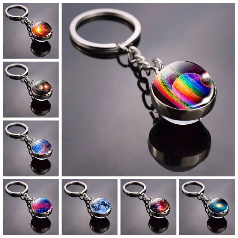 

2019 New Glass Ball Galaxy Nebula Double Sided Glass Ball Keychain Universe Planet Picture Glass Key Chain Rings Astronomy Gift