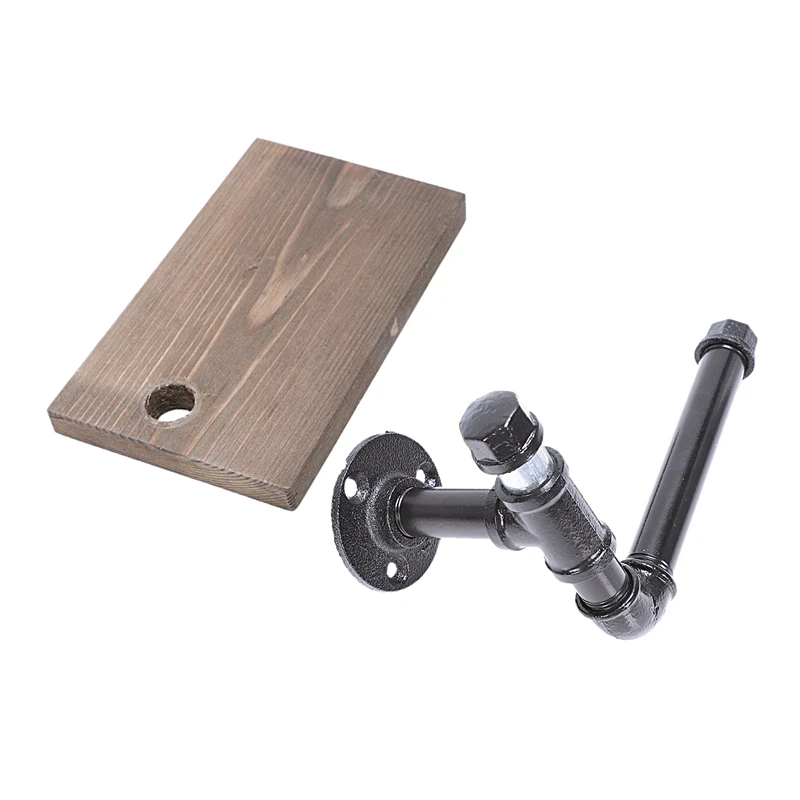 

Toilet Roll Holder Multifunction Retro-Styled Iron Pipe Wall Mount Paper Towel Rack with Wooden Storage Shelf Retro Bathroom Rac