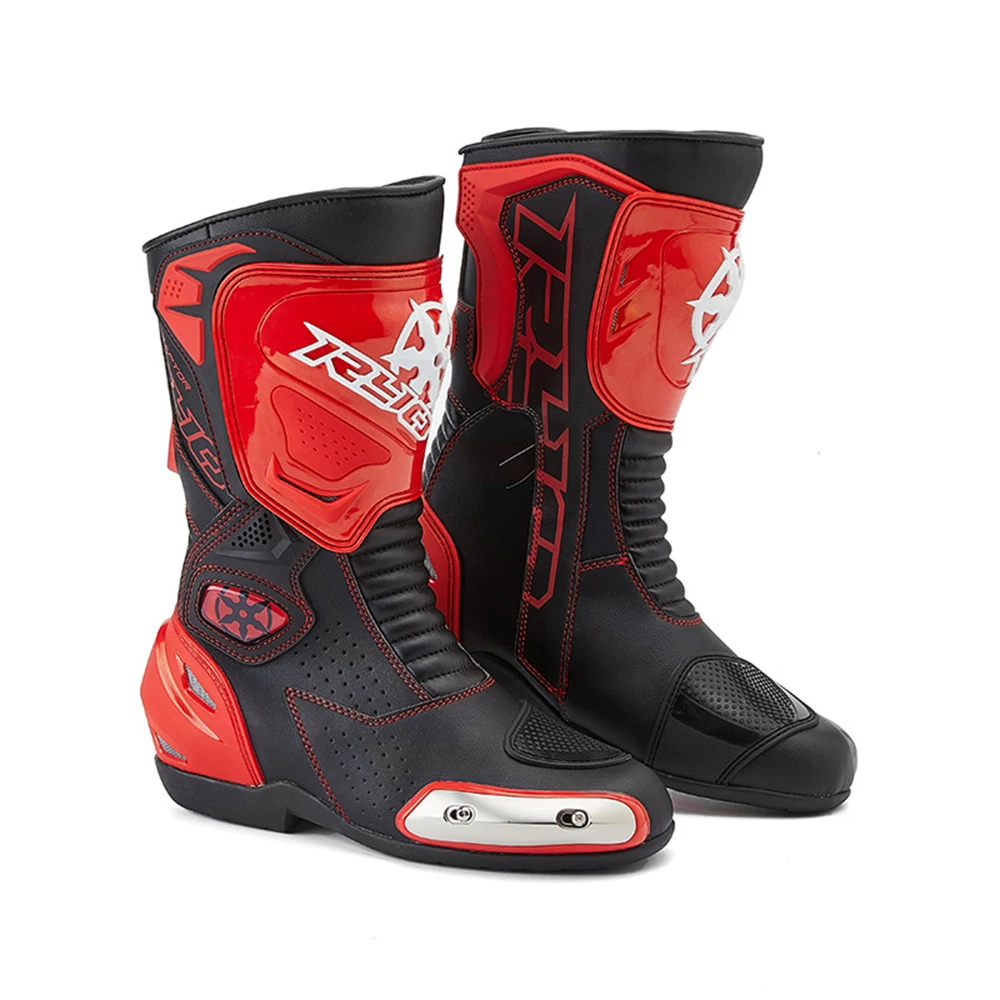 Motorcycle Boots Motocross Men Leather Botas Moto Motorbike Racing Riding Shoes Black Red For 4 Season | Автомобили и мотоциклы