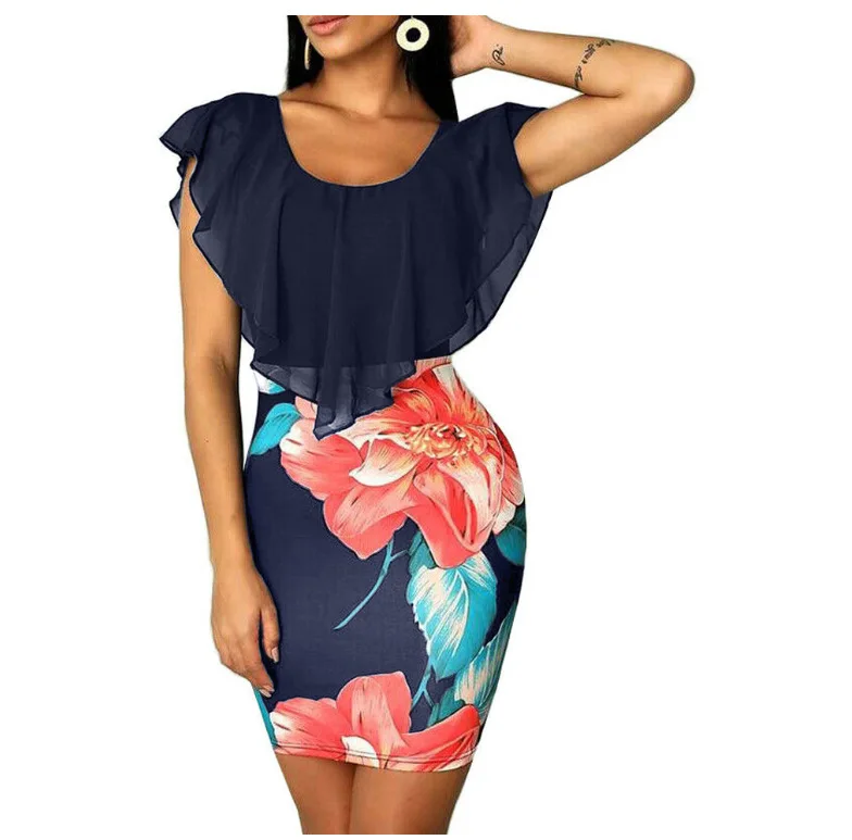 Женское Короткое облегающее платье с цветочным принтом Летнее мини-платье без