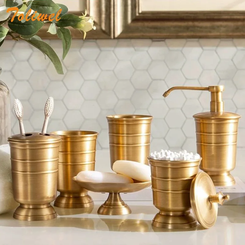 antique brass bathroom supplies lotion bottle toothbrush cup holder soap dish soap dispenser 5pcs set bathroom accessories free global shipping