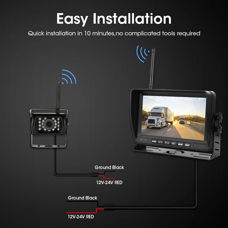 $64.14 Jansite 7 inch Wireless Rear Camera Car Monitor Reverse Image Rear View Backup Parking Camera for Truck Car SUV RV Night Vision