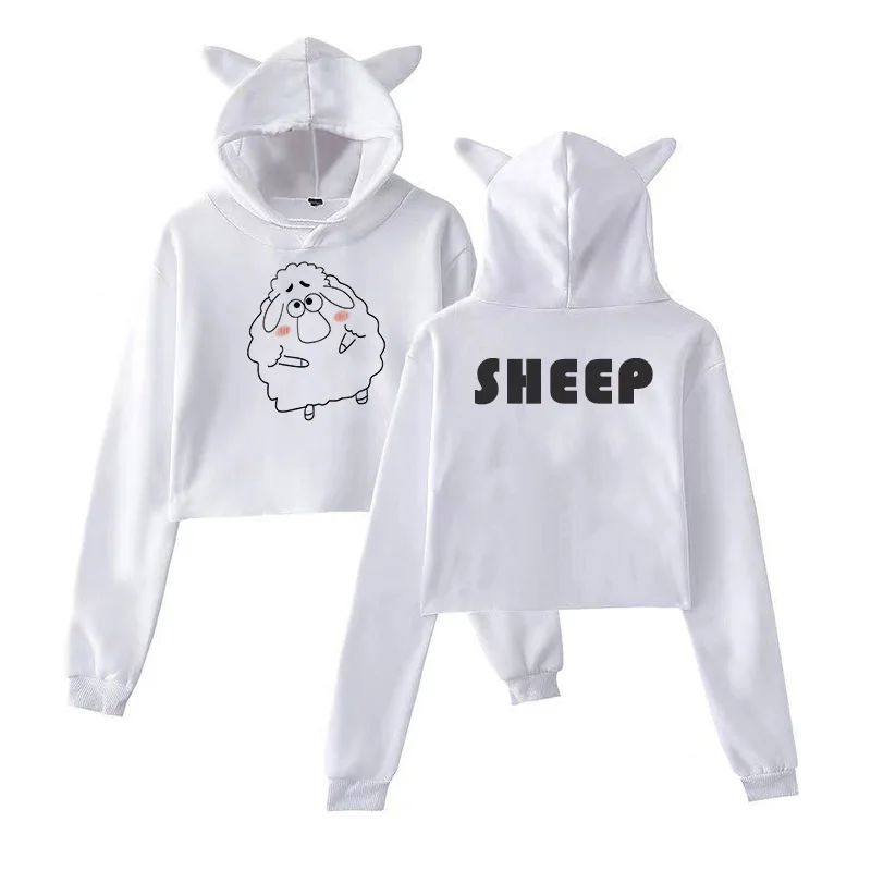 

Sweat-shirt à capuche Harajuku, noir et blanc, Kpop, tendance, haut court Kawaii, imprimé mignon, vêtements de sport courts pour