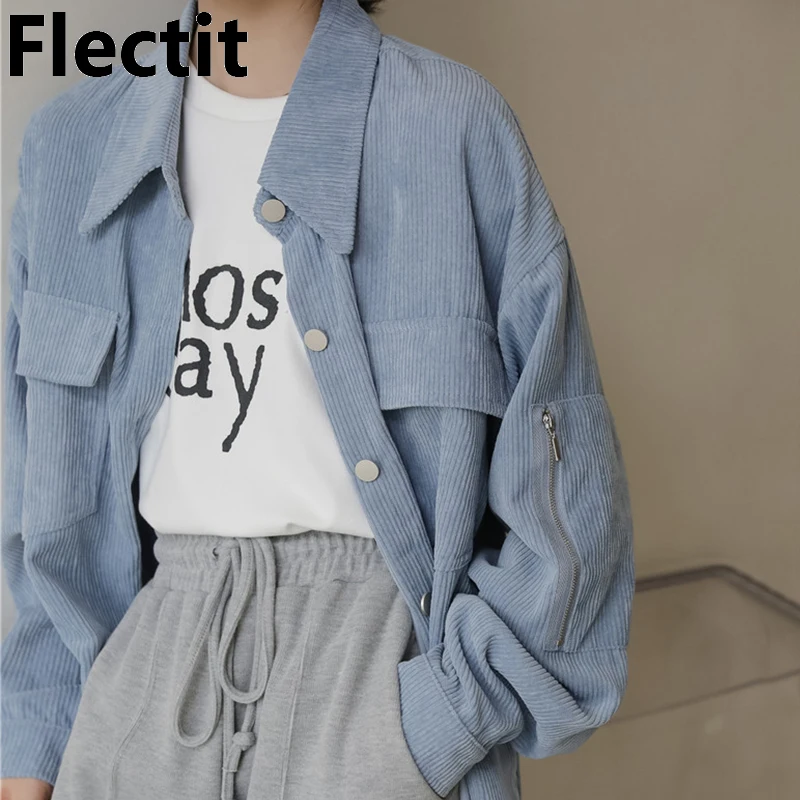 

Flectit Women Shacket Casual Oversize Long Sleeve Lapel Collared Flap Pocket Button Down Shirt Jacket Female Fall Winter