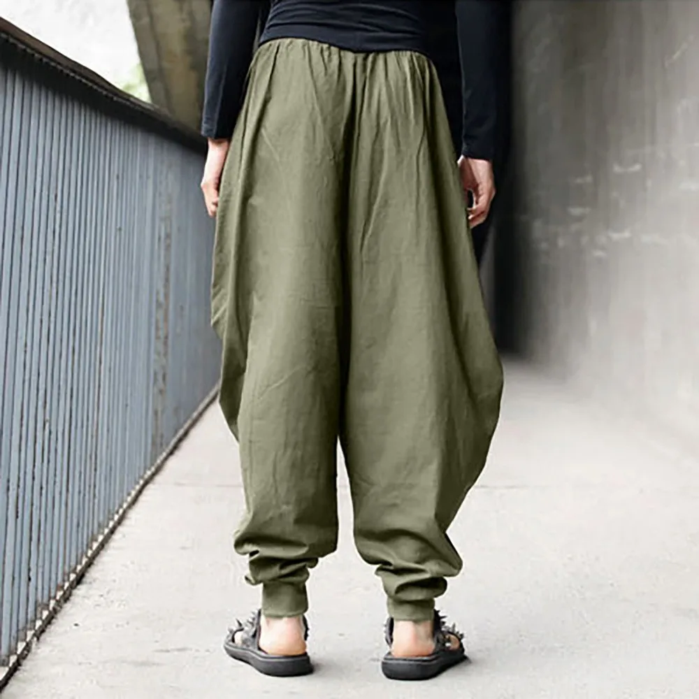 Men's Harem Pants Cotton Linen Festival Baggy Solid Trousers Retro Gypsy Sweatpants joggers pantalon homme streetwear hip hop | Мужская