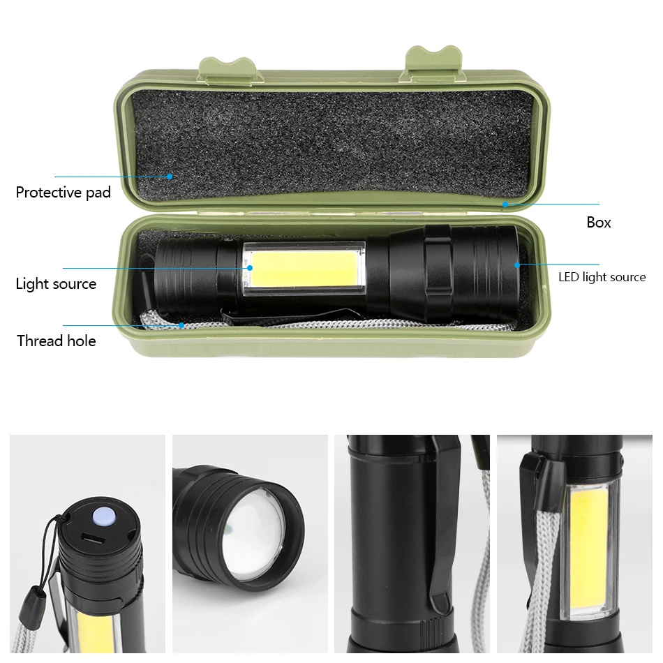 USB Rechargeable Mini Led Flashlight Torch Lamp Zoom Power Shock Resistant Light For Camping hiking work light Blakc/Grey | Лампы и