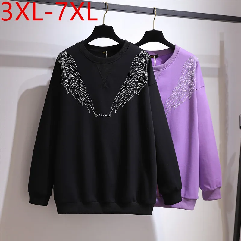

Missfansiqi 3XL-7XL Plus Size Black Tops For Women New Spring O-Neck Long Sleeve Streetwear Pullover Large Cotton Sweatshirt