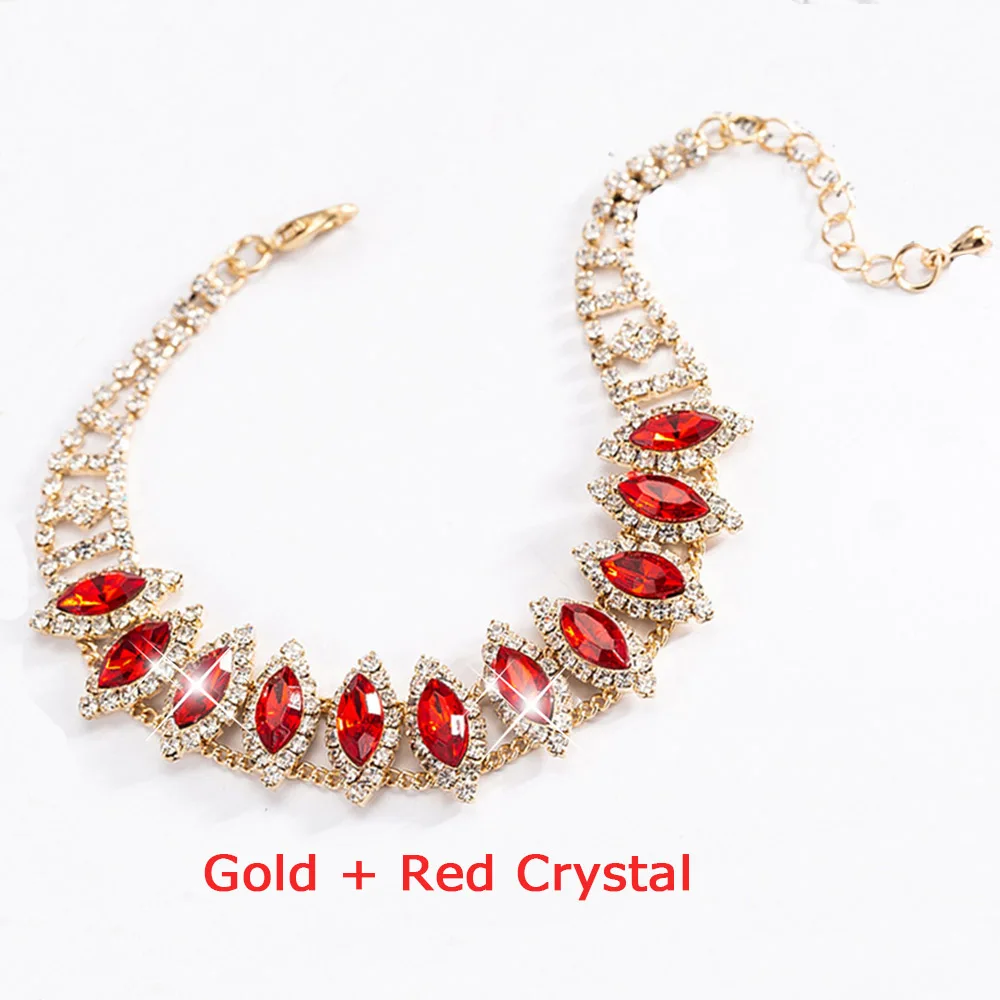 Gold Red AINAMEISI, Роскошные браслеты с зелеными и красными кристаллами для женщин, разноцветные стразы, браслет с подвесками, вечерние, подарок, модное ювелирное изделие - Окраска металла: Gold Red