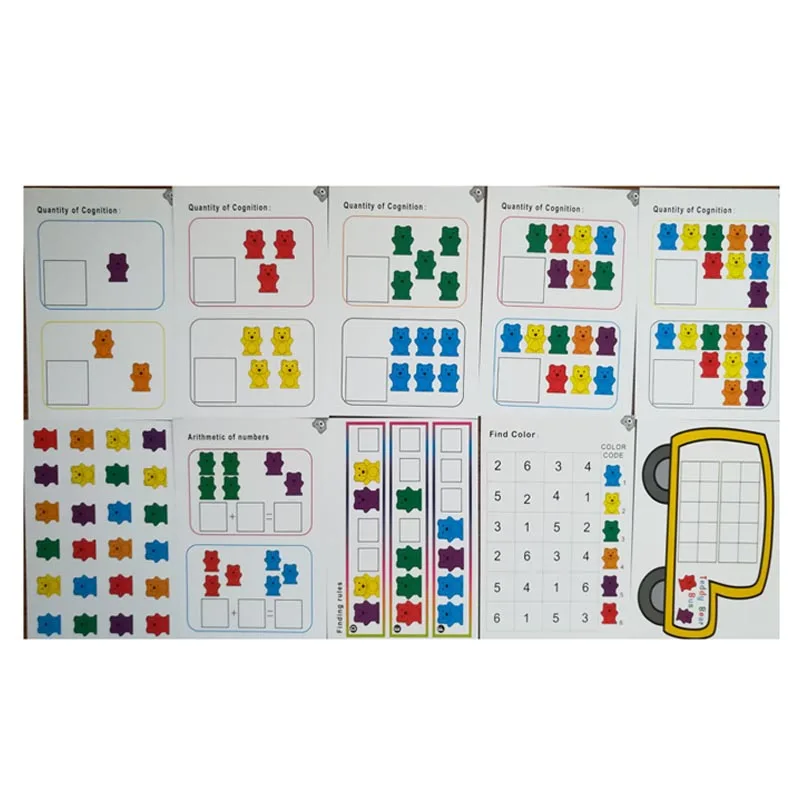 60pcs/set colorful Counting Bears Montessori Matching Game playing and Learning Cards Educational Color Sorting Toys For Baby