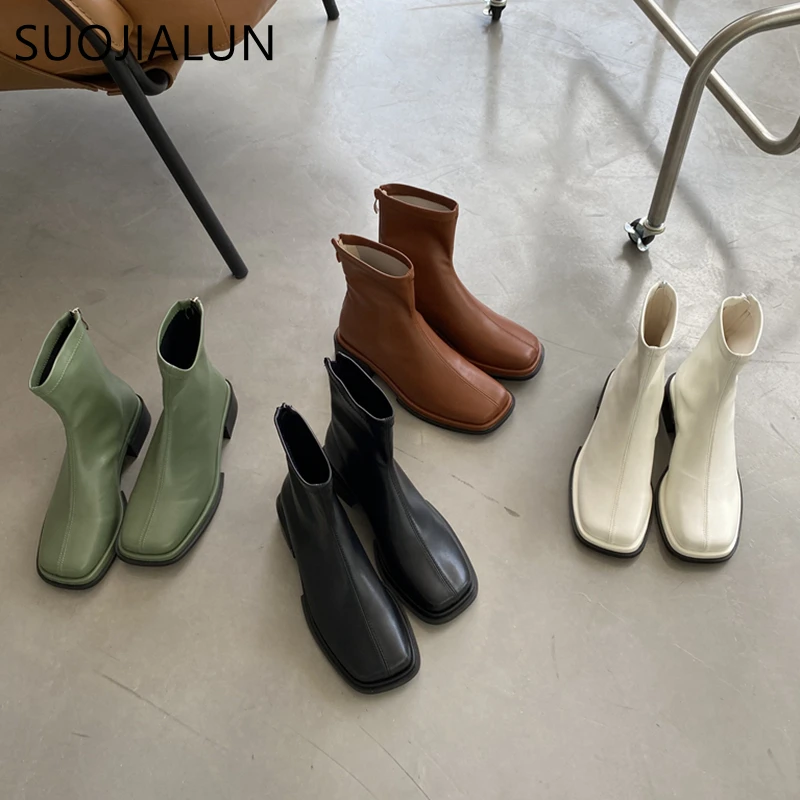 

Женские ботильоны на низком каблуке, с квадратным носком, на молнии