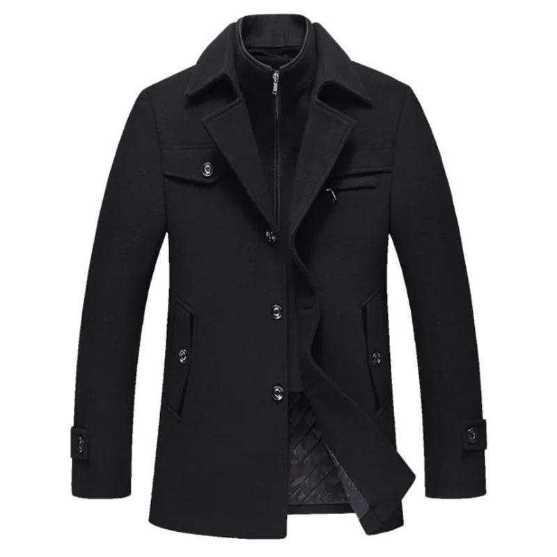 

Зимнее новое шерстяное пальто, мужская деловая куртка, повседневное приталенное Мужское пальто, шерстяное Смешанное пальто, плотное теплое