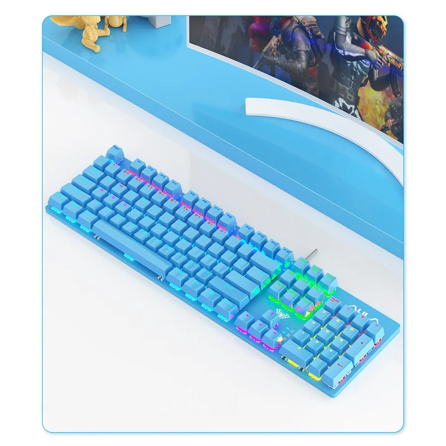 

Mechanical Shaft Gaming Keyboard 104 Keys Layout Mixed Backlit Luminous Characters Gaming Keyboard for Notebook Desktop PC