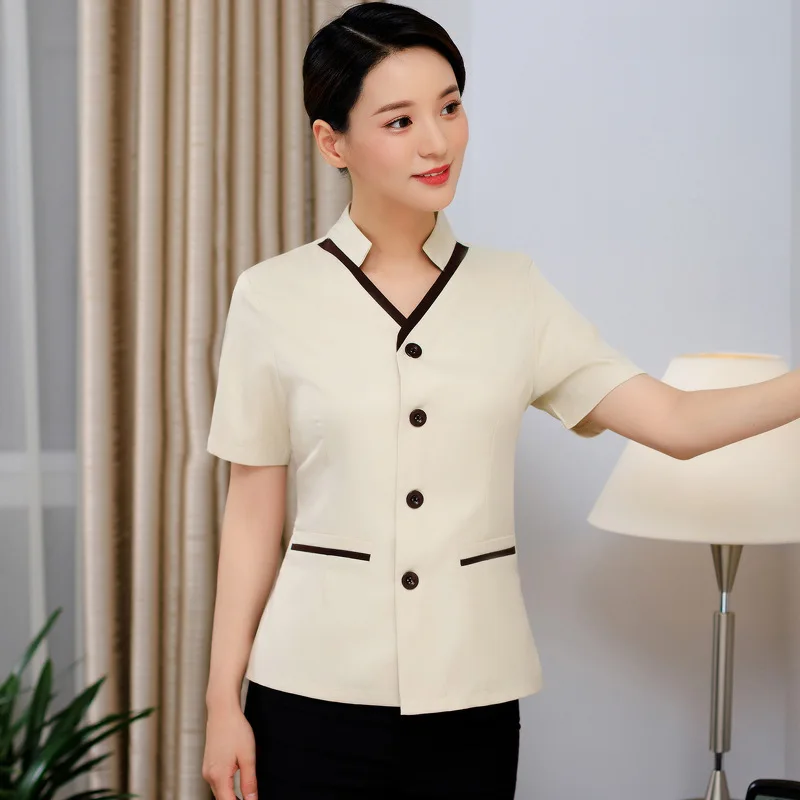 

Customized Hotel Cleaning Work Women Short-sleeved Housekeeping Property Floor Sanitary Cleaning Staff Suit Plus Size