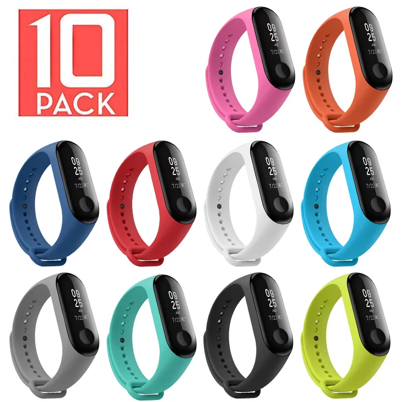 

10Pcs/Pack Wrist strap For Mi band 4 Strap Silicone Bracelet dual color Wrist Strap For Mi Band 4/ 3 Miband 4 Accessories