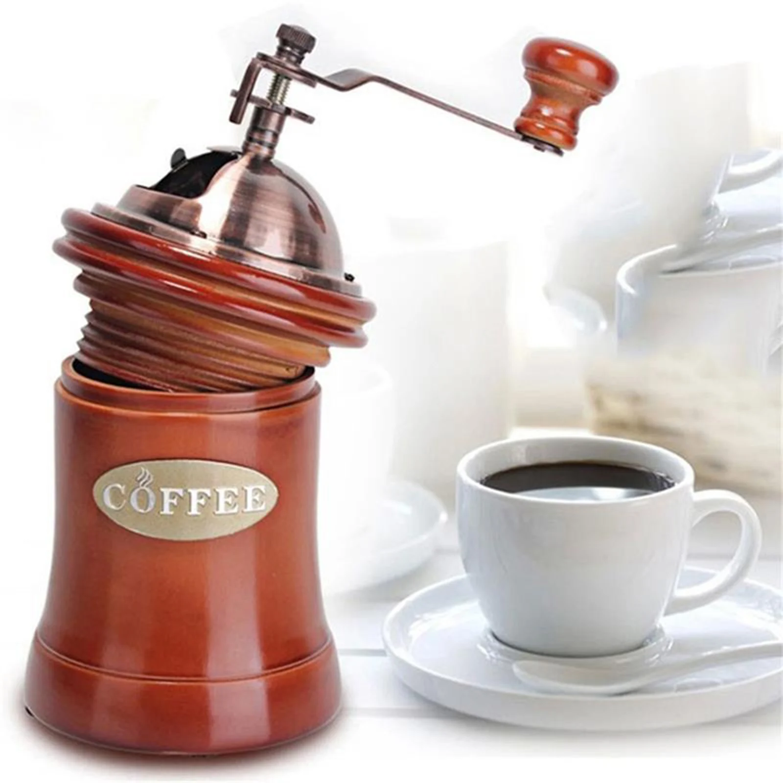 Wood Vintage Manual Coffee Grinder Hand Crank Bean Mill Windmill | Дом и сад