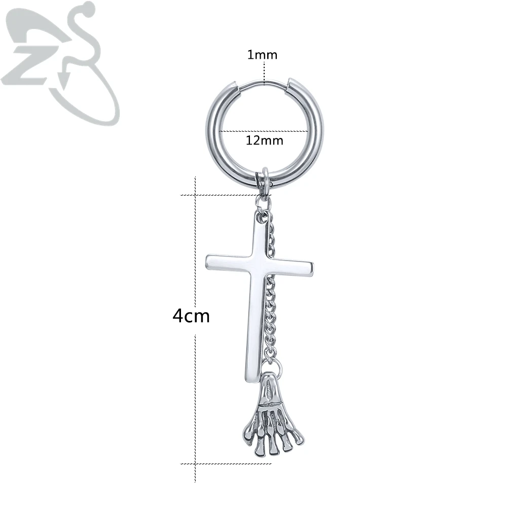 1 pcs-7 ZS серьги-кольца из нержавеющей стали с крестиком и перьями Kpop, мужские круглые висячие серьги в стиле хип-хоп, рок-ролл, панк, ювелирные изделия, aros mujer - Окраска металла: 1 pcs-7