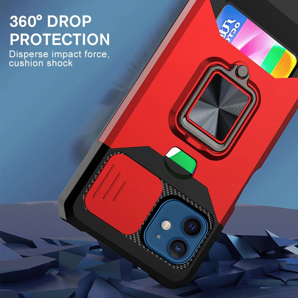 Фото Противоударный чехол-подставка с кольцом для iPhone 12 2 в 1 слот карт кошелек Противоударный чехол-подставка с кольцом для iPhone 12 2 в 1 слот карт кошелек