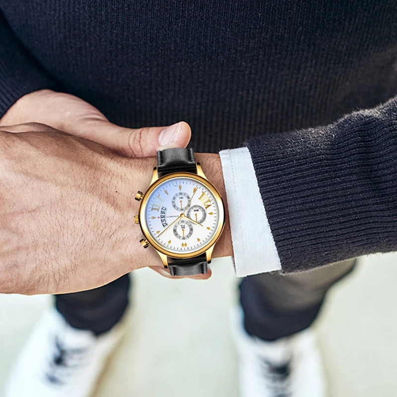 Часы наручные мужские в стиле ретро деловые повседневные кварцевые простые с