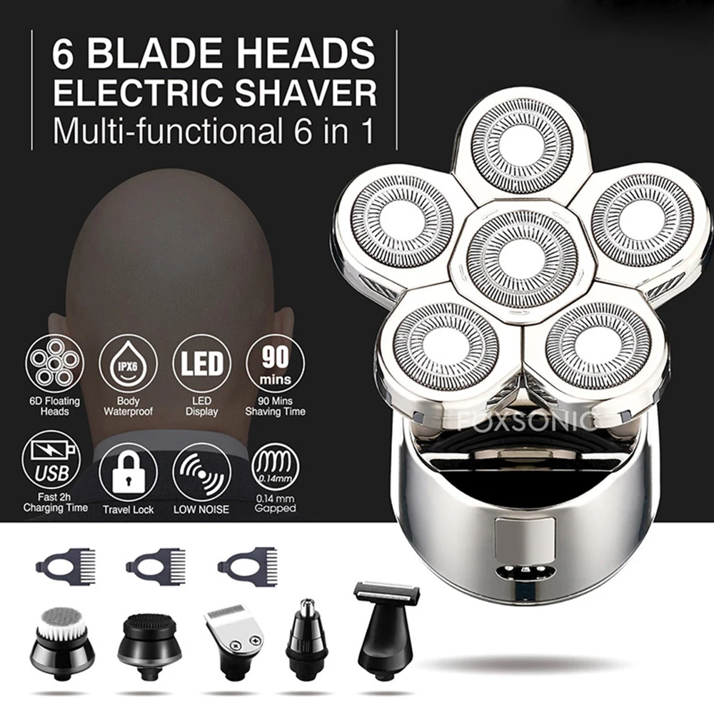 

Professional Bald Hair Trimmer Waterproof 6 in 1 Hair Clipper Electric Hair Cutting Machine Beard trimer Body Men Haircut Nose