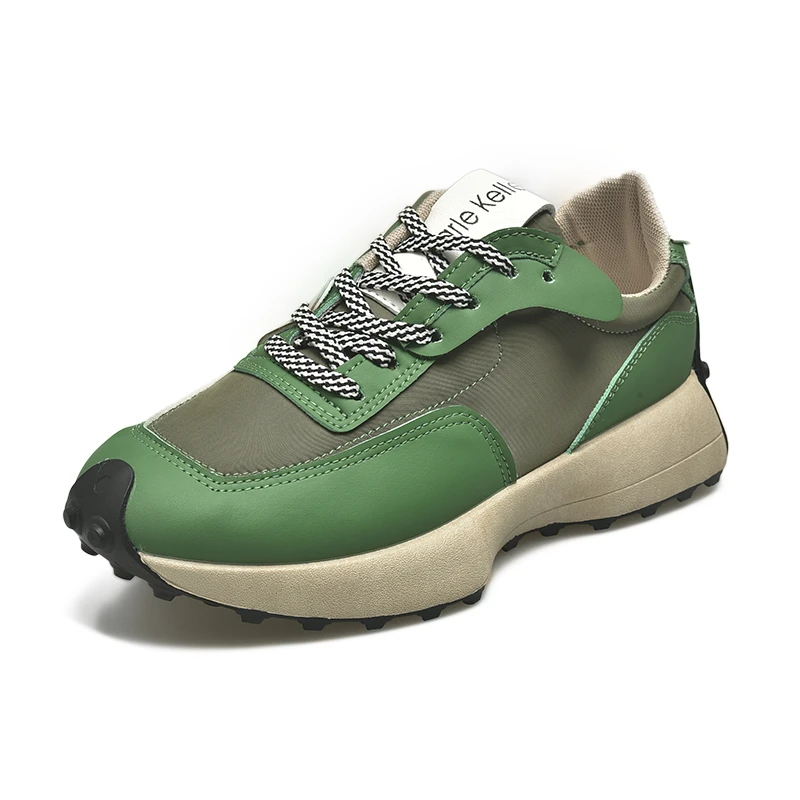 

Fashion Travel Sneakers Women 2021 Autumn New Round Toe Lace Up Running Shoes Woman Mid Heel Green Platform Sneaker Female