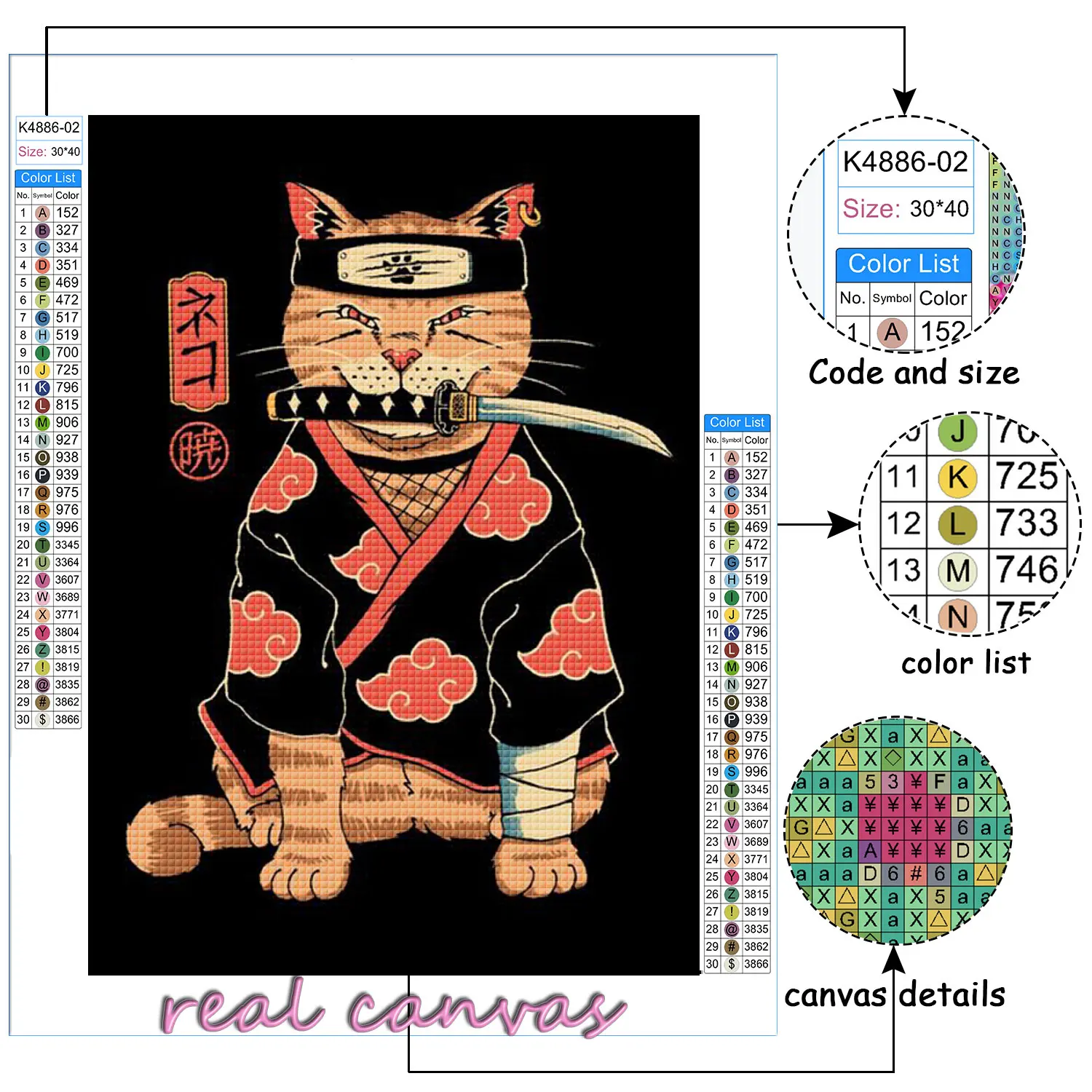 Набор для алмазной вышивки кошка самурая |