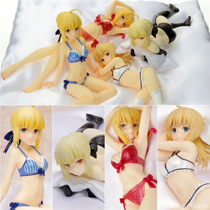 

4 Pcs/Lot Anime Fate/stay Night Saber Underwear Swimwear Sexy Seductive Girl Cake Car Desk Pvc Figure Model Decoration Kid Gift