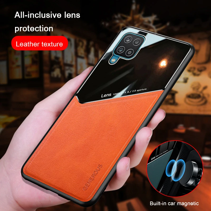

Phone Case For Samsung Galaxy A12 A42 A71 A51 5G Luxury Smooth Leather Texture Cover For Samsung A21S A31 4G Glass And PU Cases
