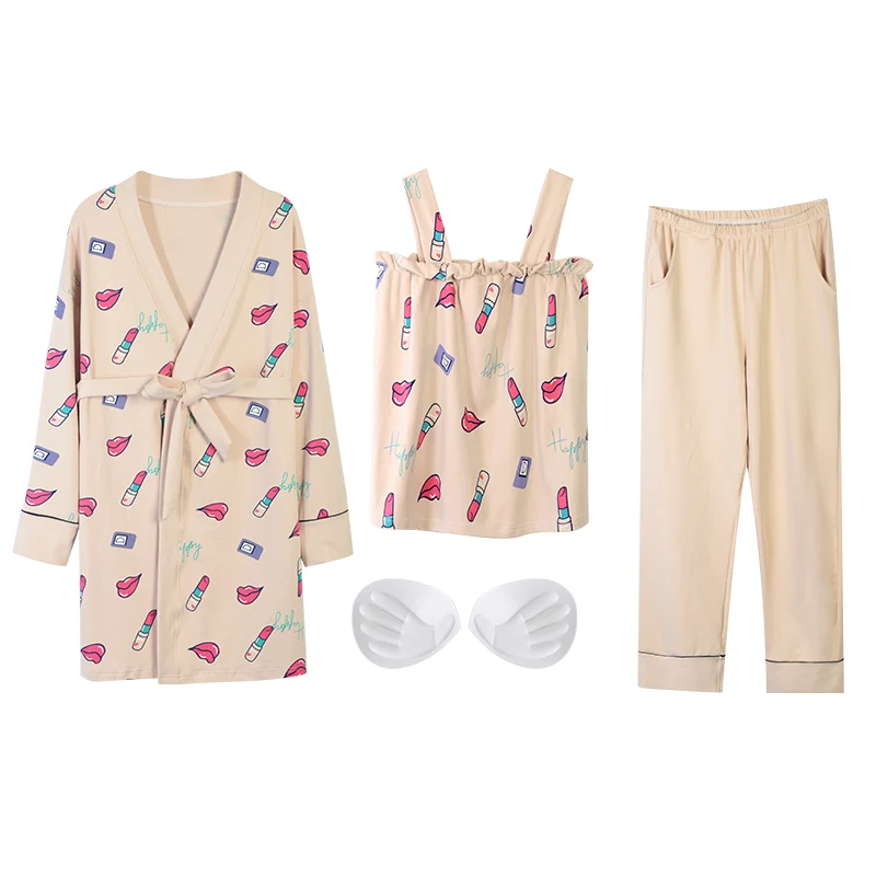 

New Pajamas For Women Long-sleeve Cotton Sweet Cute Large Size Autumn Casual Cotton Home Clothes Suit Robe Pijama Pyjamas Women
