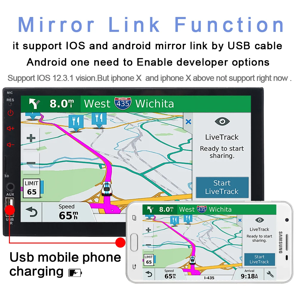Автомагнитола 2 DIN Mirror Link (для IOS и Android) емкостный сенсорный экран 7 дюймов MP5 Bluetooth