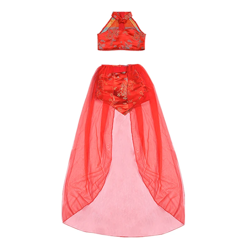 

Red Crop Cheongsam Vest Skirt Tail for Girls Kids Hip-hop Street Dance Performance Costumes Jazz Dance Set Ballroom Set XS1238
