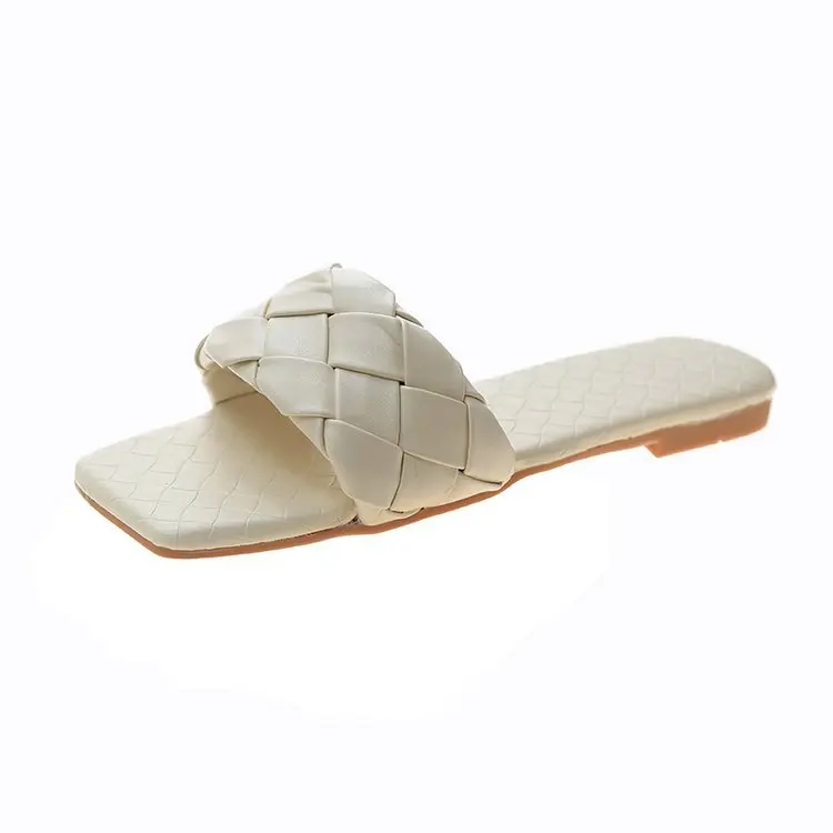 

Women Square Toe Slippers Flat Heel Women Embroidery Diamond Slides Shoes Summer Outdoor Beach Sandal Slipper Flip Flop