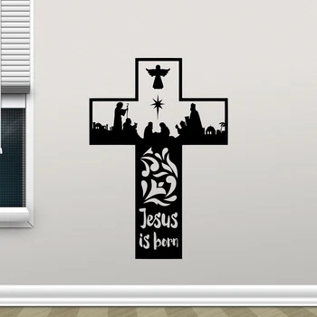 Jesus Christ Is Born Wall Sticker Cross Window Wall Decal Religion Vinyl Sticker Decor Mural Home Bedroom Wallpaper M229