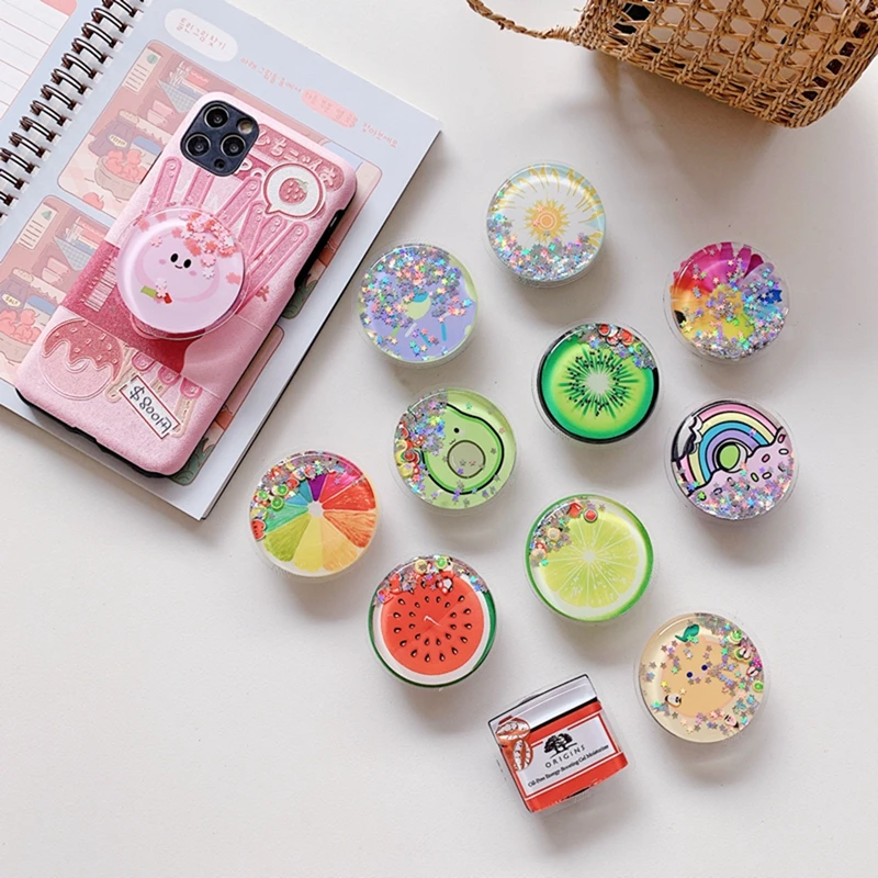 

Universal Cute Cartoon Fruit Quicksand Foldable Mobile Phone Finger Ring Bracket Handle Bracket Accessories For Iphone