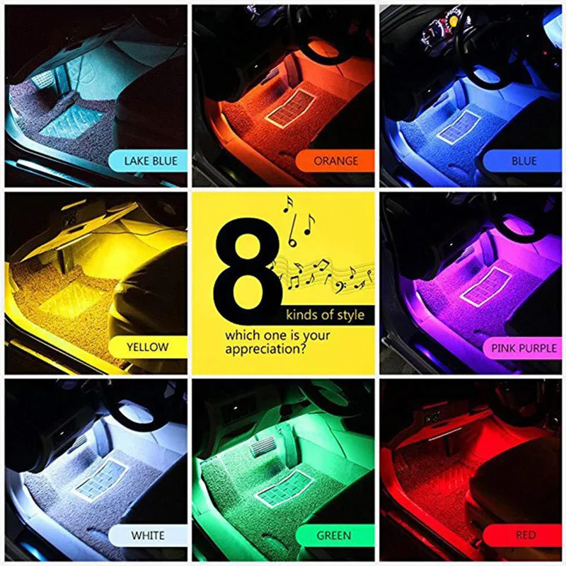 

Car RGB Lights LED Strip Neon Lamp Decorative Atmosphere Light Wireless Remote/Music/Voice Control Car Interior Light Waterproof