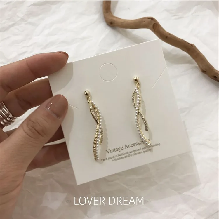 

2020 New Korean Vintage Earrings For Women Irregular Cross Earrings With Pearl Long Drop Earrings Fashion Jewelry