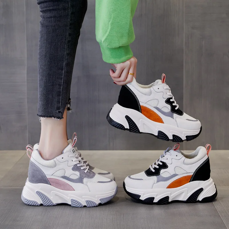 

Women's Sports Shoes Chunky Sneakers 2021 Woman Shoes Breathable Casual Internal Increase Dad Soles Platform Footwear New Arrive