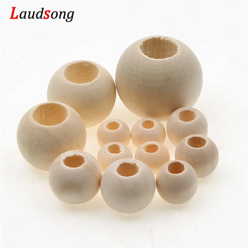 

Laudsong 10-40mm Big Hole Natural Wooden Beads Round Ball Loose Spacer Beads For Jewelry Making DIY Bracelet NecklaceSsupply