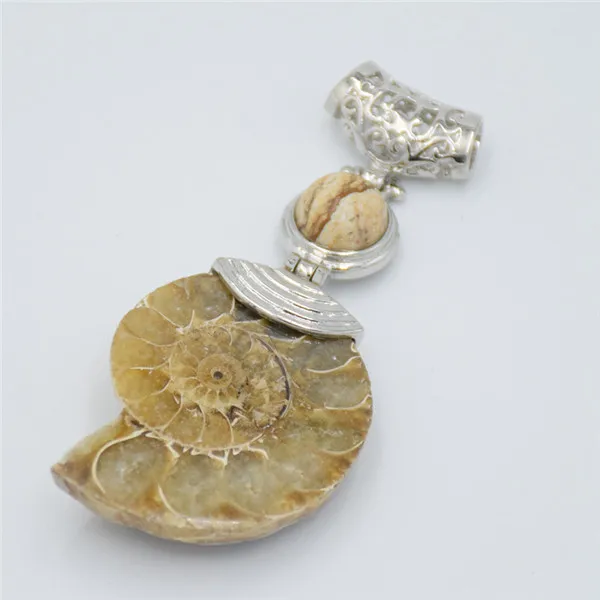 picture stone 1 шт. настоящий аммонит Морская раковина фиолетовый розовый кристалл кварца тигровый глаз Чарм, подвеска из камня для женщин и мужчин ожерелье Модные ювелирные изделия - Окраска металла: picture stone