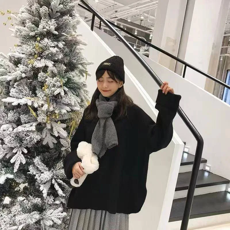 

Winter Sweater Women Fashion Casual Solid Turtleneck Sweater Warm Vintage Loose Full Long Sleeve Knitted Pullover Sweaters Girl