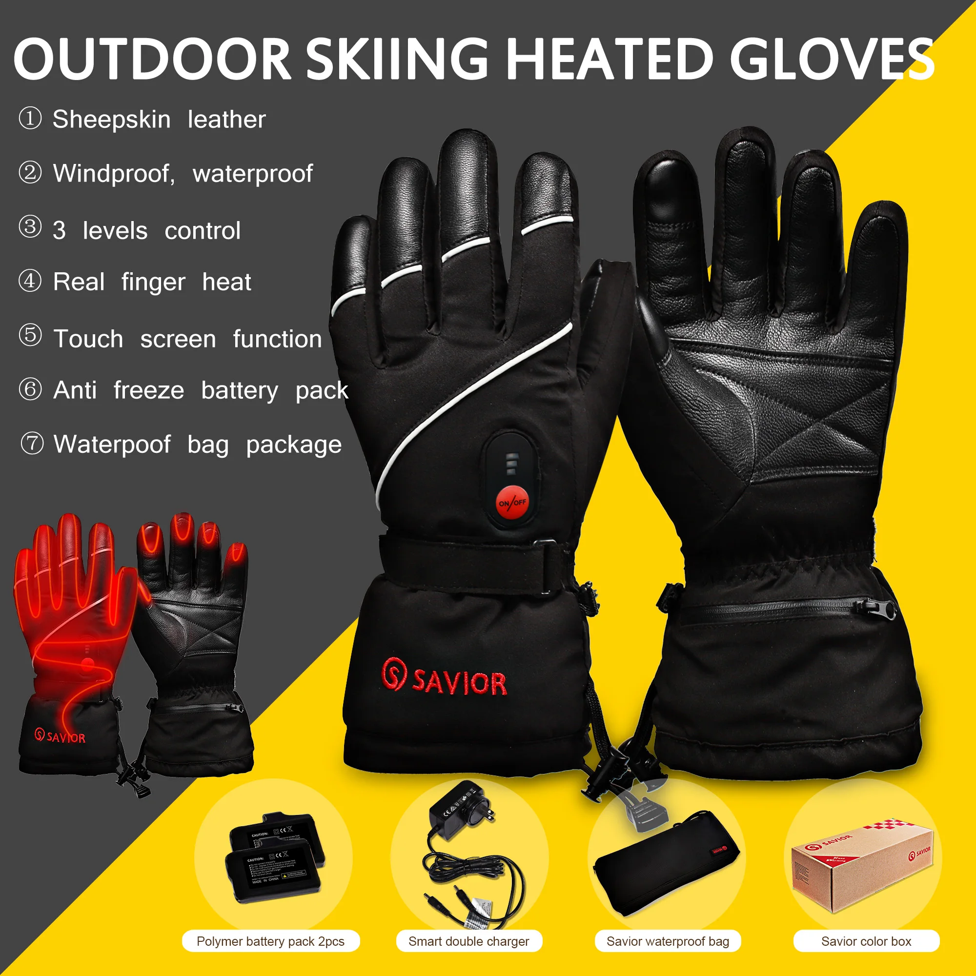 

SAVIOR Winter Men Women Rechargeable Battery Heated Gloves For Skiing Mortorcycle Riding Hiking Hunting Fishing Thermal Mittens