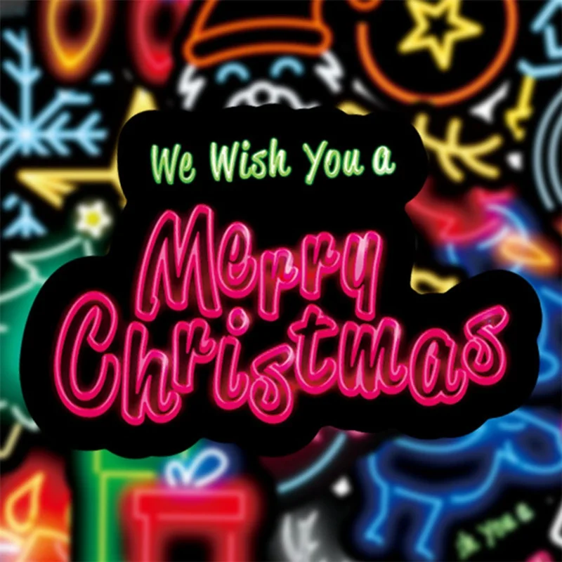 50 Pcs Christmas Neon Graffiti Stickers Luggage Laptop Helmet Trolley Case Pvc Waterproof Gift Envelope |