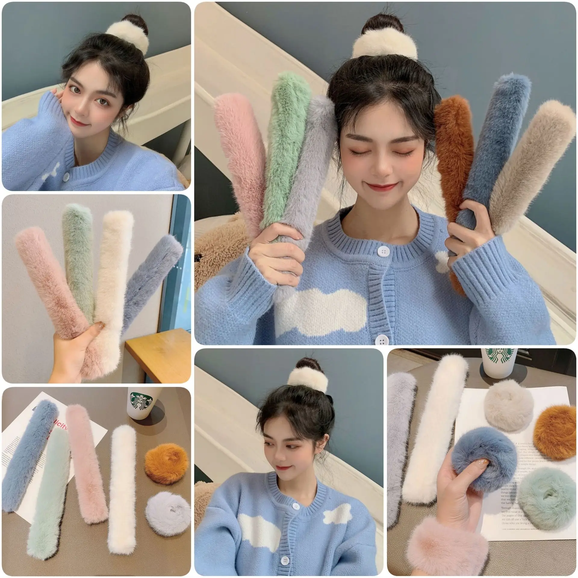 

Korean version of imitation rabbit fur hair ring fashion autumn and winter girl buckle ponytail plush headband ladies headdress