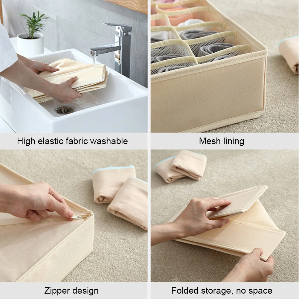 

Underwear Storage Box Foldable Grids Drawer Divider Bra Socks Washable Boxes Multifunctional Storage Ties Panties Organizer Home