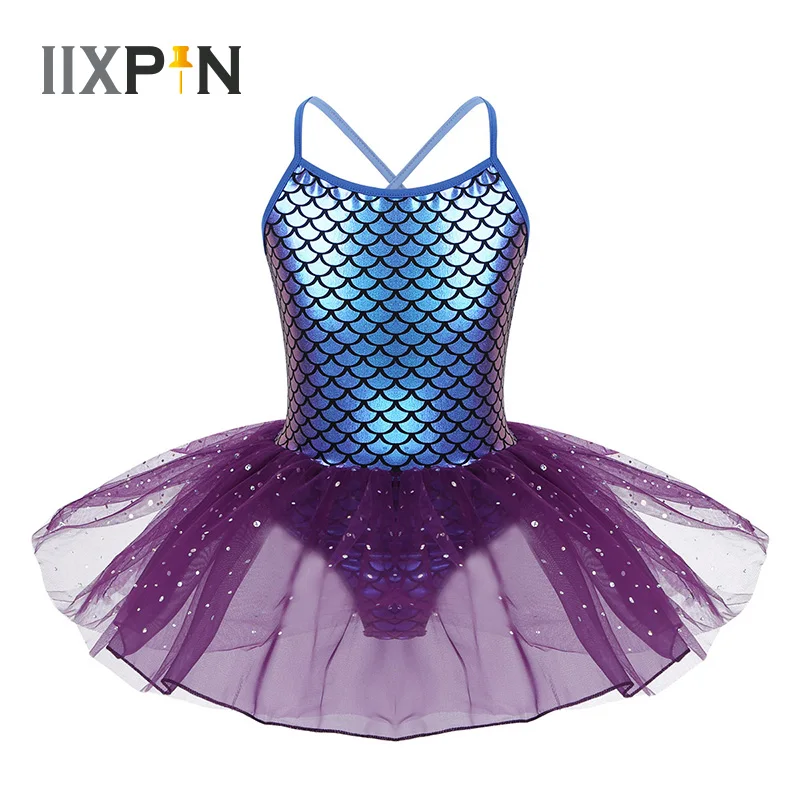 Балетное платье-пачка для девочек блестящий костюм русалки гимнастический